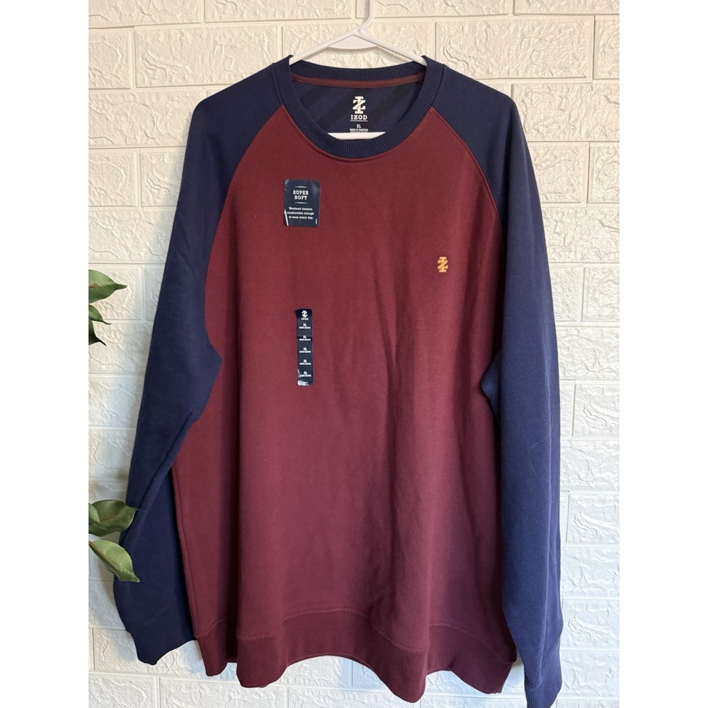 IZOD Crewneck Sweatshirt Mens XL Maroon Blue Colorblock Pullover NWT